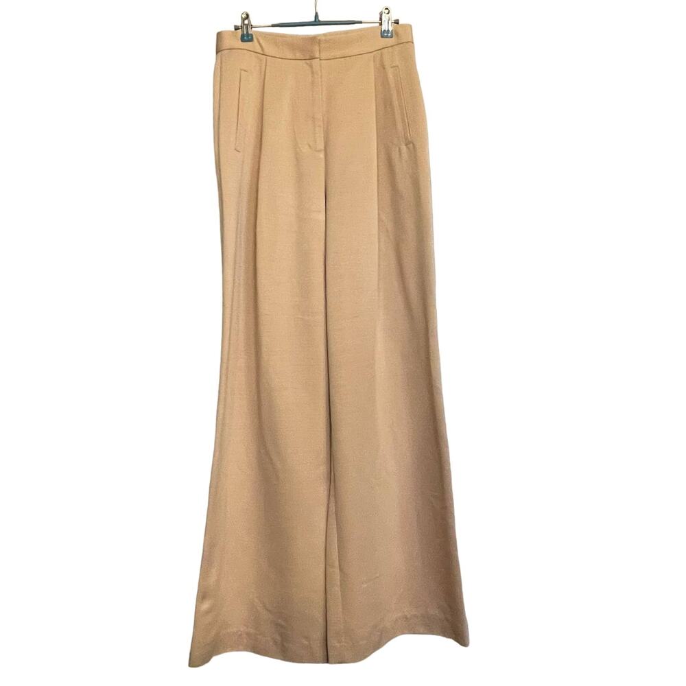Happy X Nature Pants Wide‎ Leg Beige Textured Trousers Sz 4 Pleated High Waisted
